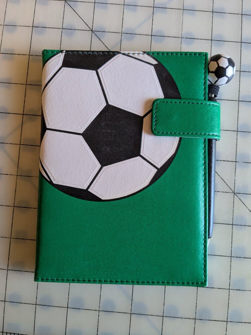 Green Soccer Ball Faux Leather Journal Diary & Pen
